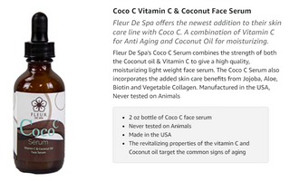 Anti aging all natural Face Serum Coconut and vitamin C moisturizing fine lines wrinkles beautiful soft skin eye cream pores night cream day cream organic made in USA