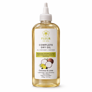 Fleur De Spa Complete Dry Oil Coconut & Lime, botanical dry oil for body and hair, fast-absorbing, non-greasy, 8 fl oz.