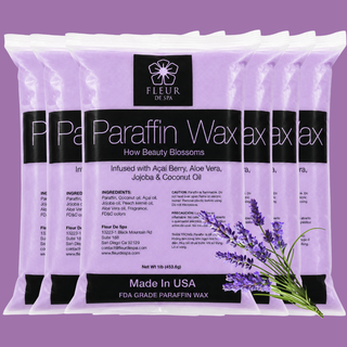 Paraffin wax refill from Fleur De Spa for hands and feet. USA made Paraffin waxes that can be used in any paraffin spa wax melting machine. Peach, lavender, vanilla, rosemary, eucalyptus, wintergreen and unscented for heat therapy and moisture to hydrate your skin. The best and most popular paraffin wax on sale.