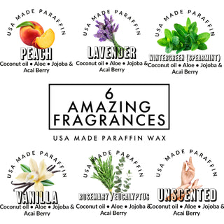 Fleur De Spa paraffin wax fragrance selection. USA made spa wax for hands and feet.