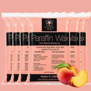 Paraffin wax refill from Fleur De Spa for hands and feet. USA made Paraffin waxes that can be used in any paraffin spa wax melting machine. Peach, lavender, vanilla, rosemary, eucalyptus, wintergreen and unscented for heat therapy and moisture to hydrate your skin. The best and most popular paraffin wax on sale.