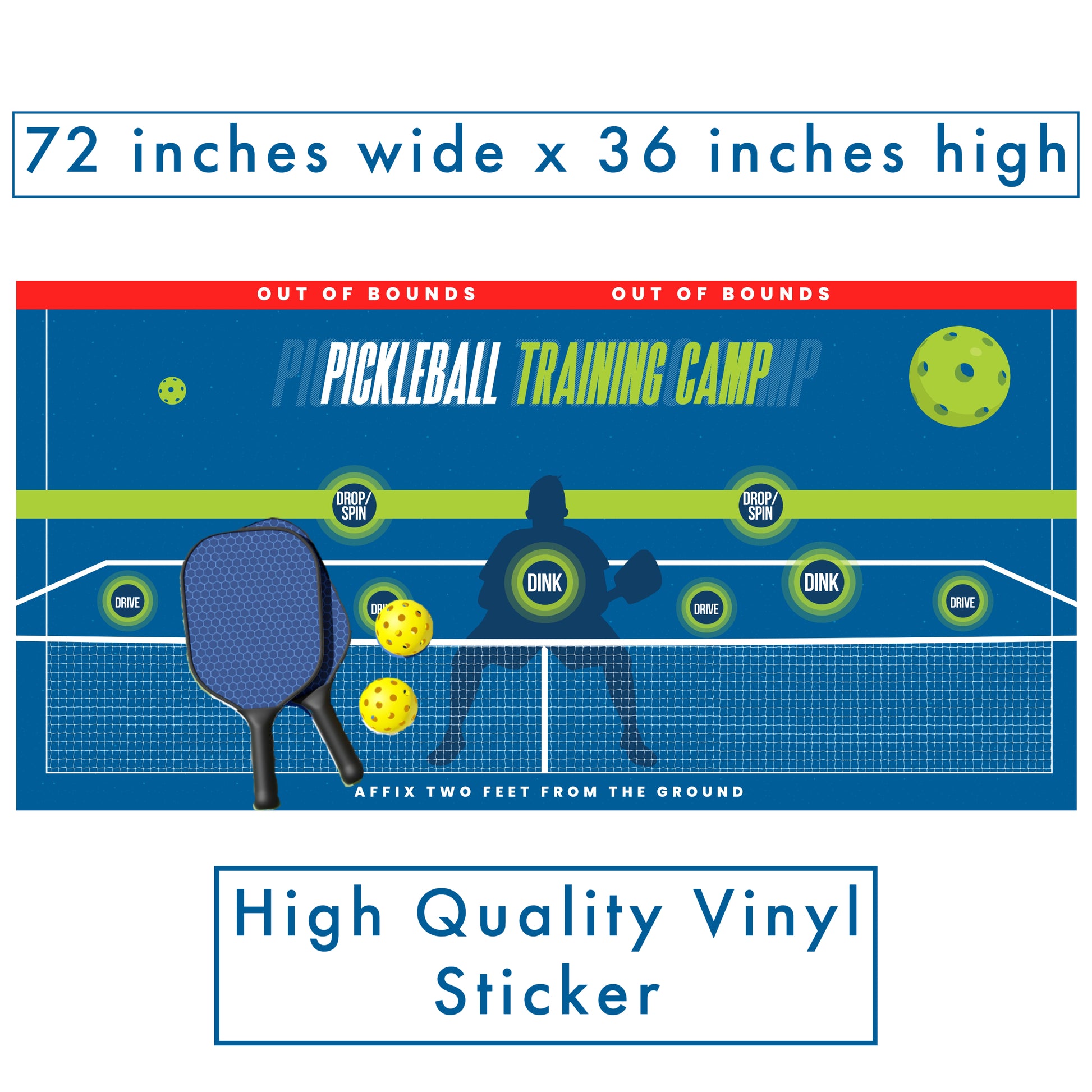 Pickleball Rebounder Sticker XL 6 foot x 3 foot vinyl sticker to practice your dinks, drops, spins for training and practice