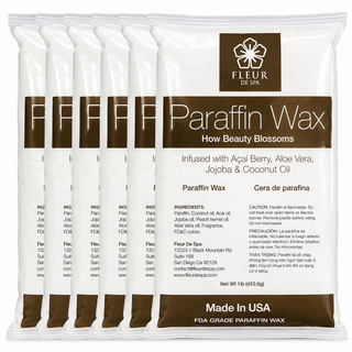 Paraffin wax refill from Fleur De Spa for hands and feet. USA made Paraffin waxes that can be used in any paraffin spa wax melting machine. Peach, lavender, vanilla, rosemary, eucalyptus, wintergreen and unscented for heat therapy and moisture to hydrate your skin. The best and most popular paraffin wax on sale.