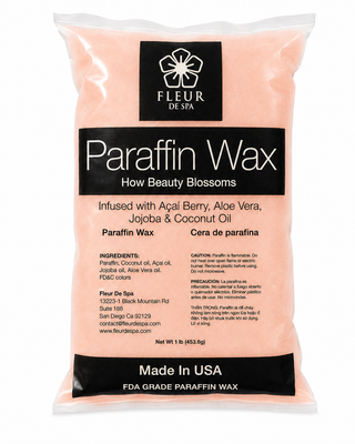 Paraffin wax refill from Fleur De Spa for hands and feet. USA made Paraffin waxes that can be used in any paraffin spa wax melting machine. Peach, lavender, vanilla, rosemary, eucalyptus, wintergreen and unscented for heat therapy and moisture to hydrate your skin. The best and most popular paraffin wax on sale.