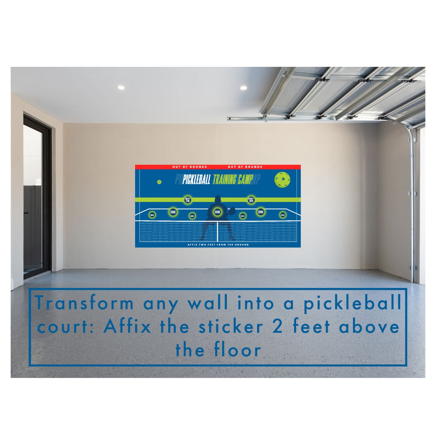 Pickleball Rebounder Sticker XL 6 foot x 3 foot vinyl sticker to practice your dinks, drops, spins for training and practice