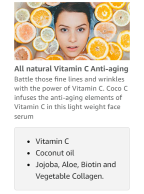 Anti aging all natural Face Serum Coconut and vitamin C moisturizing fine lines wrinkles beautiful soft skin eye cream pores night cream day cream organic made in USA 