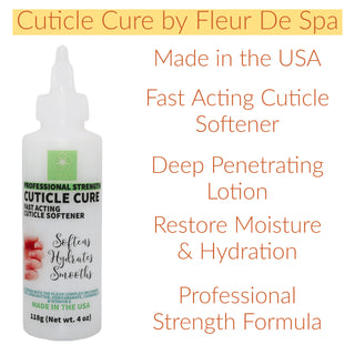 Cuticle softener by fleur de spa cuticle remover for manicure pedicure at home spa treatment diy nail health skin care made in usa product lotion to hydrate and moisturize nail bed professional strength formula