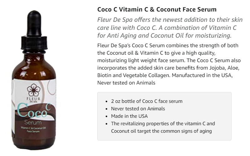 Coco C Face Serum Vitamin C & Coconut oil face serum for Anti-aging FREE US SHIPPING