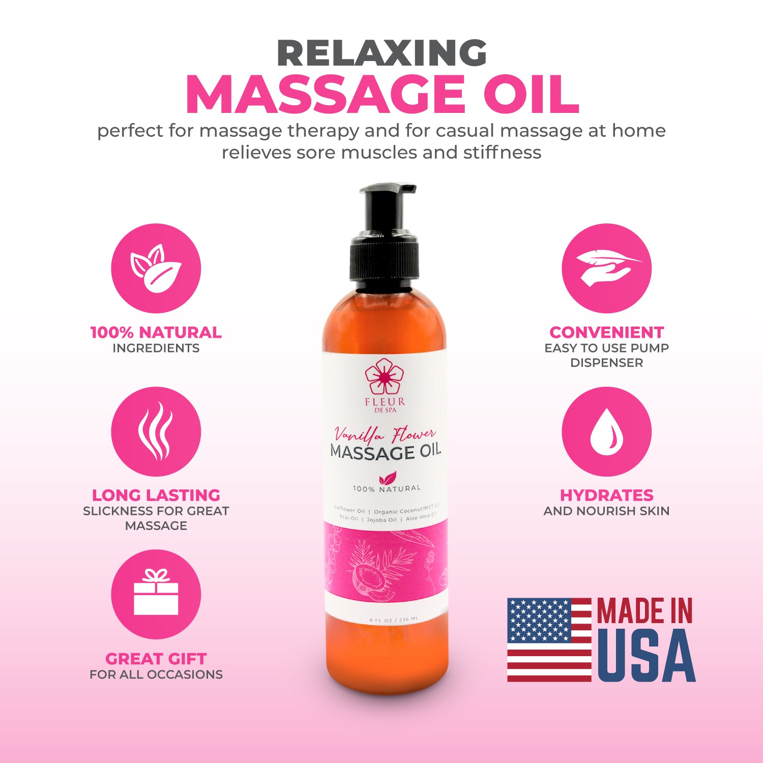 Massage oil pump bottle organic coconut safflower midnight dragon sore muscles massage therapy all natural sensual gift back neck couple massage made in USA rubbing oil spa professional